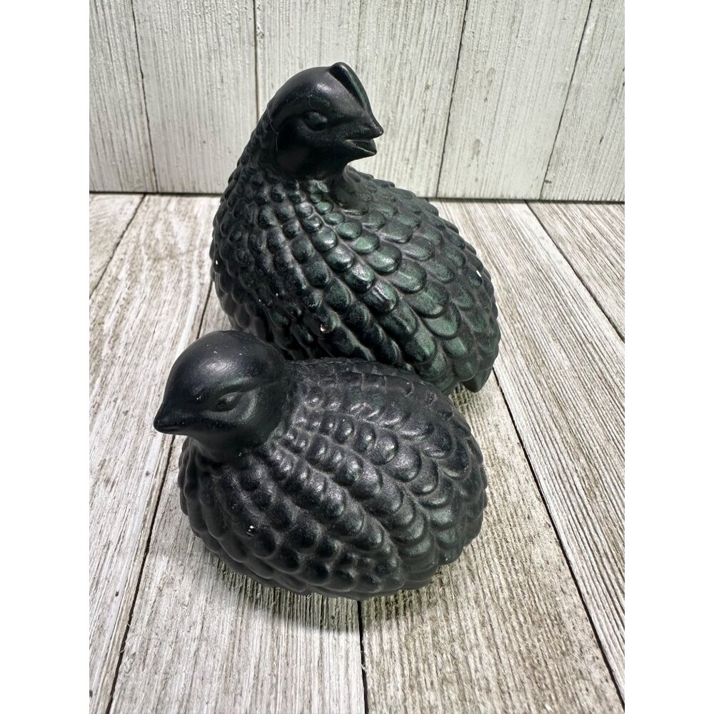 Vintage Black Quail Figurines Statues Ceramic Home Decor - Set Of 2